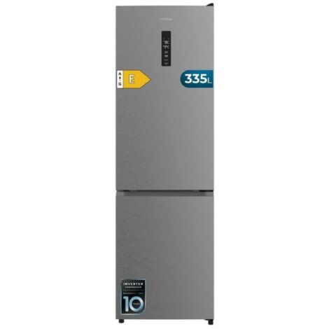 Cecotec Combi Refrigerator 335L No Frost Bolero CoolMarket Combi 335 Inox E. Hauteur 195,3cm et 59,5cm Largeur, Compresseur Inverter Plus, Basse consommation, Clayettes de Verre, Tiroir Control de Hum