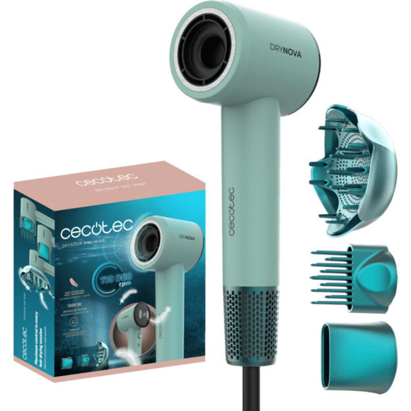 Asciugacapelli Compatto E Leggero Cecotec Drynova 3in1 Mint. 1600w, 110000rpm, Motore Brushless