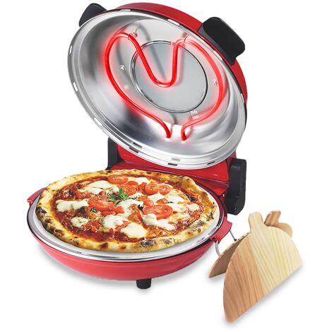 Cecotec Forno grill elettrico per pizza Fun Pizza&Co Mamma Mía Vista, 1200 W, Timer 15 min, Temperatura massima di 420ºC in 3 min, Finestra di visualizzazione, Piastra in pietra, Rosso