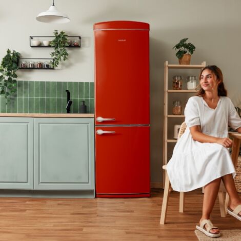 CECOTEC Frigorífico retro combi rojo, 190cm de alto y 60 de ancho, capacidad 294l, total no frost, clase energética e, multi cooling, ultra fresh, convertible box, multi air flow, fast freezing, modo eco.