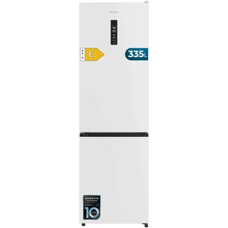 Cecotec Frigorífico Combi 335L No Frost Bolero CoolMarket Combi 335 White E. Altura 195,3cm y 59,5cm Ancho, Compresor Inverter Plus, Bajo Consumo, Estantes de Cristal, Cajón Control de Humedad, Blanco