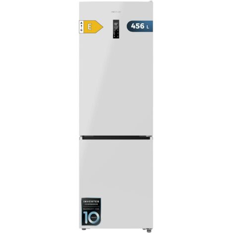 Cecotec Frigorífico Combi 456L Total No Frost Bolero CoolMarket Combi 456 White E. Altura 201cm y 59,5cm Ancho, MAX INSIDE con VIP Tech, Compresor Inverter Plus, Bajo Consumo, Bandejas Cristal, Blanco