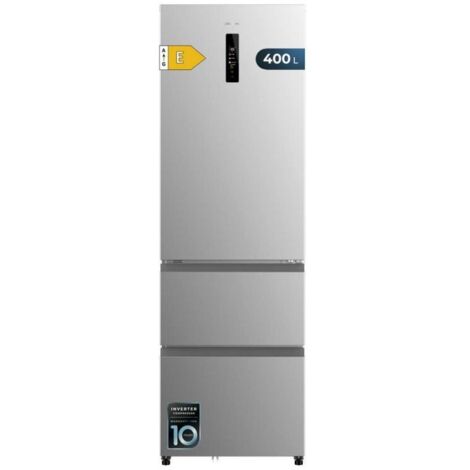 Cecotec Frigorífico Combi No Frost Inox Puerta Francesa Bolero CoolMarket Combi FD 400 Inox E. Frigorífico French Door inox, 400L, Total NoFrost, Motor Inverter y funciones Fast Cooling