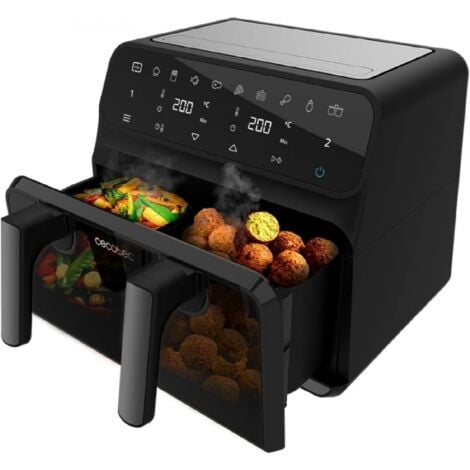 CECOTEC Friteuse diététique numérique, sans huile, 9 L de capacité, paroi de séparation mobile, double température, fenêtre et technologie PerfectCook.