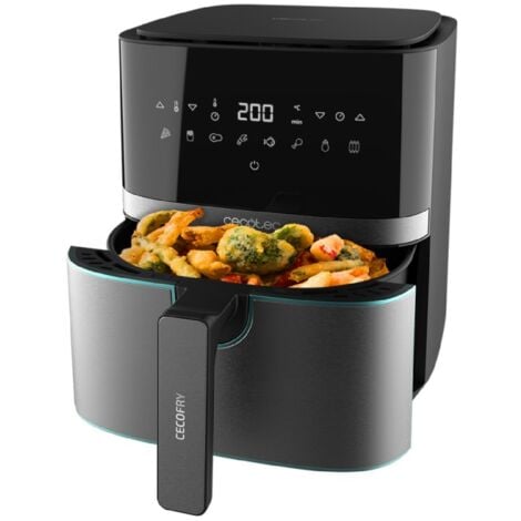 Cecotec Friteuse sans Huile 5,5 L Cecofry Full InoxBlack Pro 5500. 1600 W, Diététique, Numérique avec Finitions en Acier inoxydable, 5,5 L de capacité et technologie PerfectCook