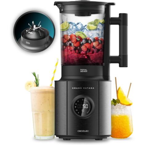 Cecotec Frullatore da Tavolo Elettrico Grand Katana 2700MAX Total Destroy Screen B. Potenza Massima 2700W, Display Digitale, Lama a 8 Lame con Rivestimento in Titanio, Caraffa in Vetro fuso da 1,8L