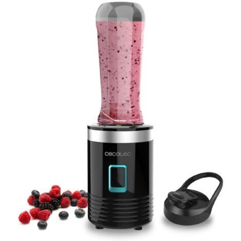 Cecotec Frullatore Portatile Individuale Power Titanium 300. 350W, Trita Ghiaccio, 4 lame con Rivestimento in Titanio Nero, Parti Lavabili in Lavastoviglie, Con un Solo Tocco, 600ml