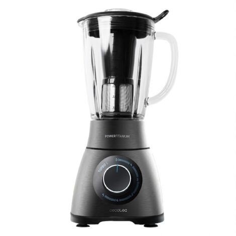 Cecotec Frullatore Power Black Titanium 1000. 1000 W, lama a 6 foglie con rivestimento in titanio nero, caraffa in vetro da 1,5 l, 5 velocità. (1500 W, Nero)