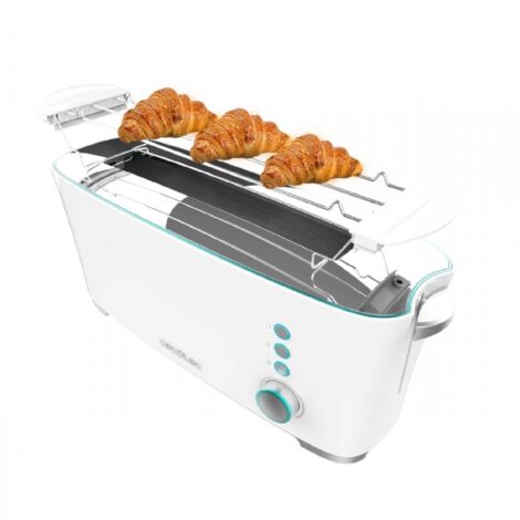 Cecotec – Grille-pain fente longue XL pour 2 tranches – 1000 W – Système d’extra-élévation – 7 positions de toast – Plateau ramasse-miettes