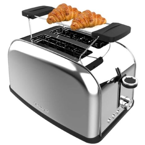 Cecotec – Grille-pain vertical 2 fentes 850W – Largeur fente 3,8 cm – Acier inoxydable – 7 positions de toast – Nettoyage facile