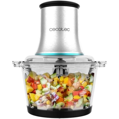 Cecotec Hachoir Électrique d'Aliments Picadora ChopBeat 2000 Delhi Glass. 500 W, Hache, Coupe et Broye la Viande, les Légumes et la Glace, 4 Feuilles en Acier Inoxydable, 2 Vitesses, Bol de 500 gr