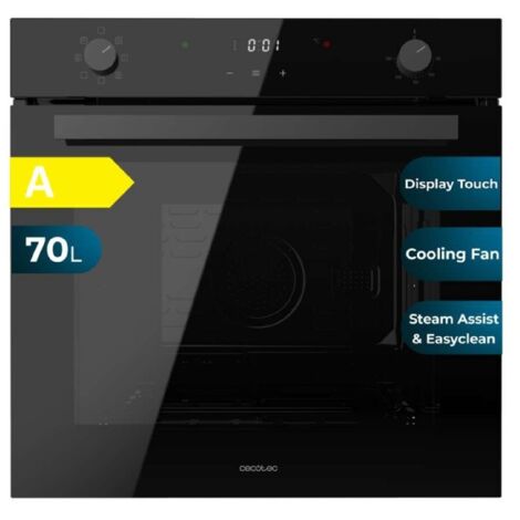 Cecotec Horno Integrable Multifunción 70L Bolero Hexa M226001 Glass Black. 2800W, 7 Funciones, Display, Steam Base XXL, Steam Assist, Steam EasyClean, Cooling Fan, Modo Eco, Modo Convección, Grill