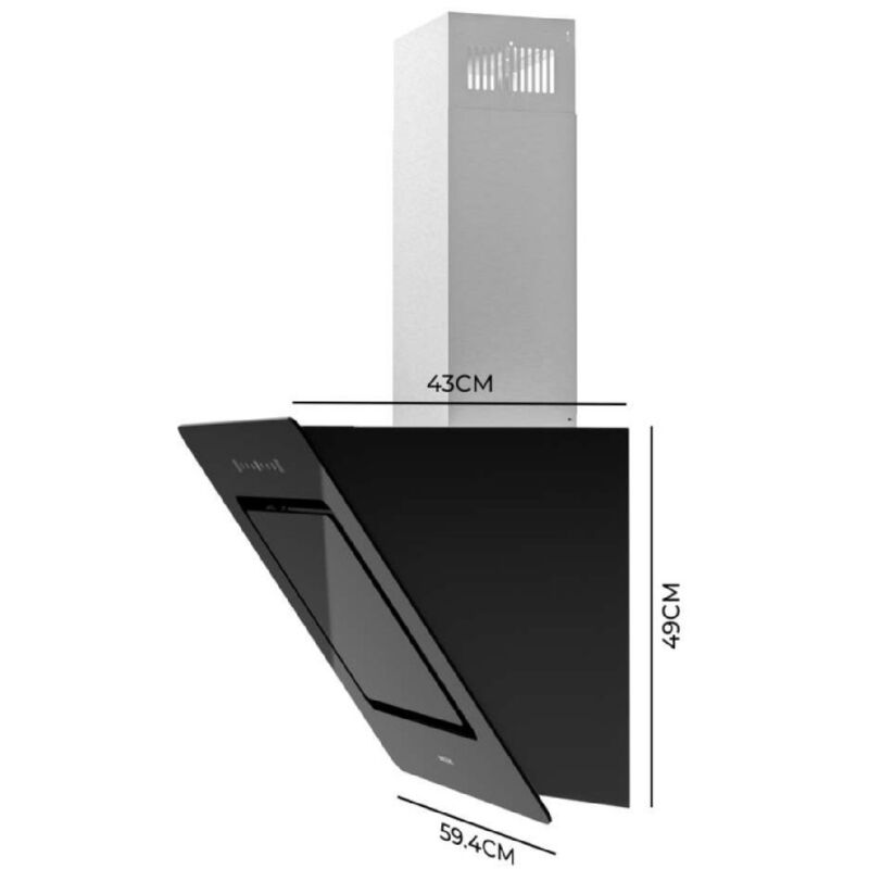 Hotte Aspirante 60 cm Bolero Flux dt 608002 Glass Black a++ Hottes avec puissance d'aspiration de 800m3/h, 3 niveaux de puissance, éclairage led et