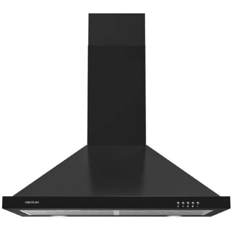 Cecotec Hotte aspirante pyramidale de 60cm Bolero Flux PM 604300 Black C. Moteur 105W, aspiration 430m3/h, commande mécanique, 3 niveaux de Puissance, lumière, filtre de Aluminium, finition noire