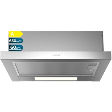 Cecotec – Hotte télescopique 60 cm inox – Puissance d'aspiration 650 m³/h – Éclairage LED – Filtre à graisse aluminium 5 couches