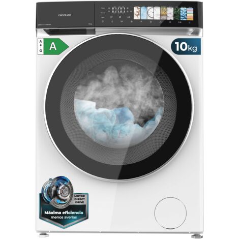 Cecotec Lavadora 10Kg Carga Frontal Bolero DressCode 10970 Direct Drive. Motor Direct Drive, 1400RPM, 11 Programas, PantallaFullColor, Puerta XXL, Función Vapor, Luz Interior, Stop&Go, Blanco