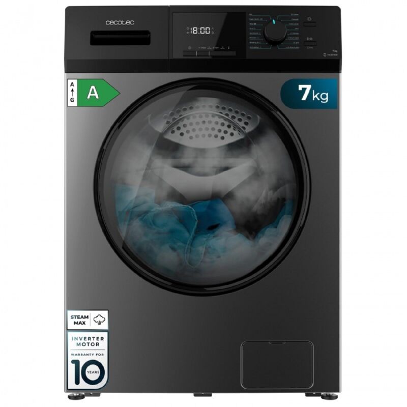 Cecotec - Lave-linge 7Kg Chargement frontal Bolero Dresscode 7410 Inverter Steel a. 1850W, 1200 rpm Réglable, 16 Programmes, Moteur Inverter Plus,