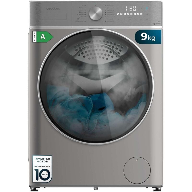 Cecotec - Lave-linge 9Kg de Bolero DressCode 9800 Inverter Steel a 1400 tr/min, Classe a, 16 programmes, moteur Inverter Plus, SteamMax, OnSmart,