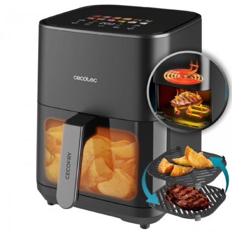 Cecotec Luftfriteuse de ölfreie Luftfriteuse de 4L mit doppeltem Heizelement, Griddle, Grill, Luftfriteuse Cecofry&ampGrill Duoheat 4000. 1900W, bewegliche Trennwand, einstellbare Temperatur 40-200°C,