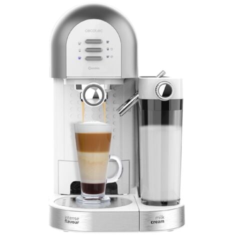 Cecotec Machine à Café Semi-automatique Power Instant-ccino 20 Chic Serie Bianca. 1470 W, 20 Bars et Thermoblock, Elle convient pour café moulu et en dosettes, Réservoir 1,7 L
