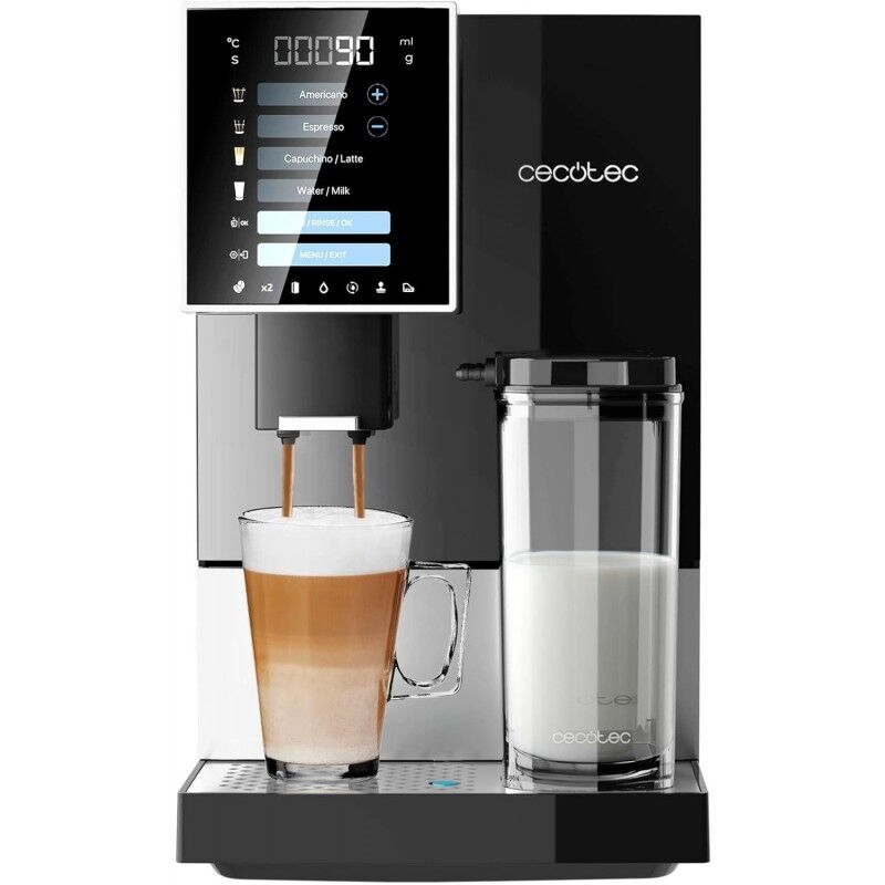 Cecotec - Machine à Café Superautomatique Cremmaet Compactccino Black Silver, 19 bars, Réservoir à lait, Système Thermoblock, 5 niveaux de mouture,