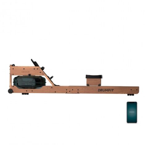 Cecotec Máquina de Remo para Casa - Resistencia de Agua - Acabado en Madera Drumfit Rower 20000 Neptuno Wood. Tanque de 13 L, App, Sillín Ajustable, Pantalla LCD, Soporte Dispositivos, Doble Manillar