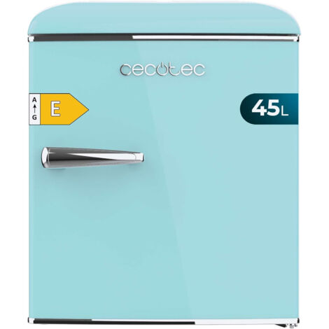 Cecotec – Mini frigorífico 20L – Cajón para hielo – Clase E – Acabado retro – Medidas 48,7 x 59,2 x 89,3 cm