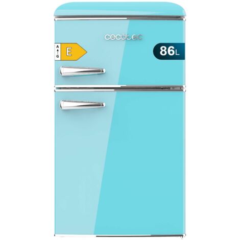 Cecotec Piccolo Frigorifero 2 Porte Retro 86L Bolero CoolMarket 2D Origine 86 Blu E. 89,3cm deAltezza e 48,7cm deLarghezza, Classe Energetica E, Ghiacciaia, Luce Interna e Maniglia Cromata, Blu