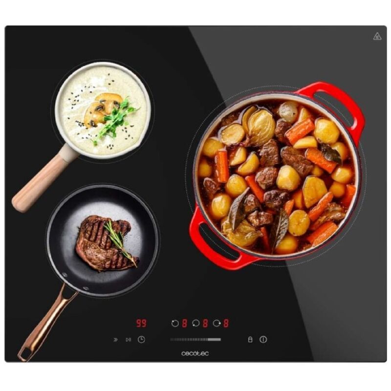 Cecotec Placa de Inducción 3 zonas de fuego Placa Bolero Squad I 3001 Max, Potencia 6600W, 9 Niveles de Potencia, KidBlock