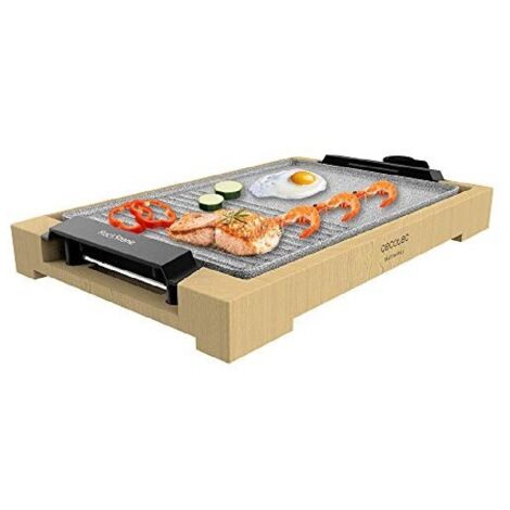 Cecotec Plancha électrique Tasty&Grill 2000 Bamboo MixStone. 2 000 W, structure bambou, thermostat réglable, surface mixte grill et plancha, revêtement RockStone, passe au lave-vaisselle