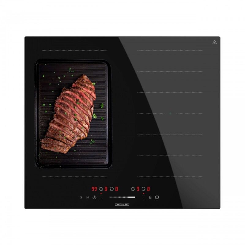 Cecotec - Table de cuisson de Induction 1 feu + 1 zone Flex Bolero Squad 4001 Flex. 7200W, 9 niveaux, faible puissance, minuterie, fonction Booster,