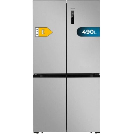 Cecotec Réfrigérateur américain 4 portes Inox de 490 L CoolMarket 4D 490 Inox E. 183 cm de Haut, 91 cm de Large, Basse consommation, Moteur Inverter Plus, Refroidissement et congélation rapides, Total