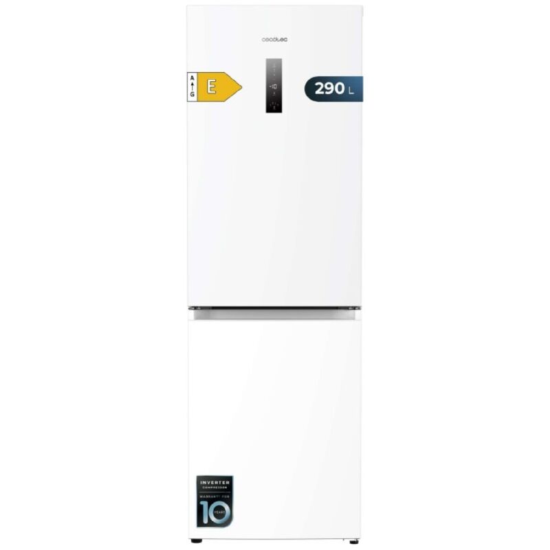Cecotec Réfrigérateur Combi Gris Acier de 290L Bolero CoolMarket Combi 290 Inox. Hauteur 185cm et 59,5cm deLargeur, Total Nofrost, Basse
