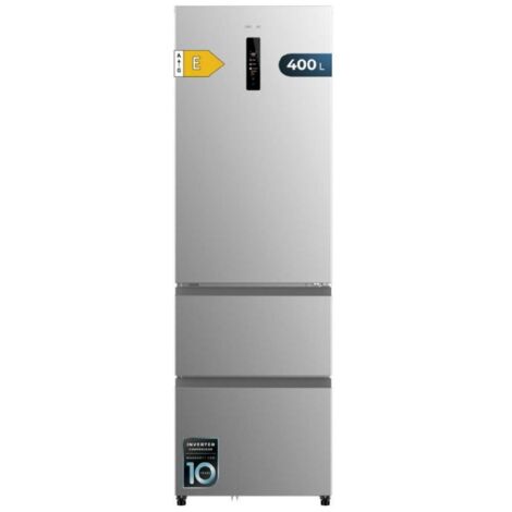 Cecotec Réfrigérateur combiné No Frost Inox Porte française Bolero CoolMarket Combi FD 400 Inox E. Porte française inox, 400L, Total NoFrost, Moteur Inverter et Fonctions de refroidissement rapide