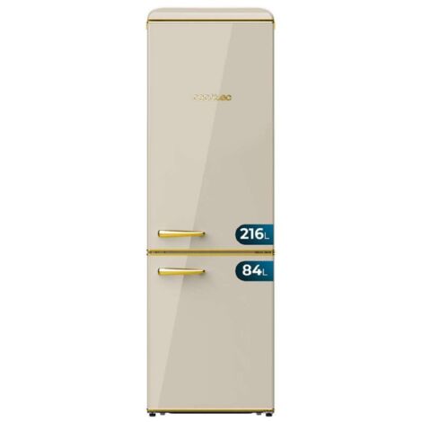 Cecotec – Réfrigérateur combiné rétro beige 300 litres – 2 portes – Efficacité énergétique E – Étagères en verre – Alarme de porte