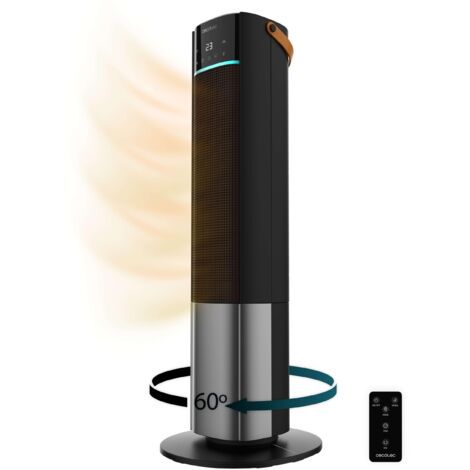 Cecotec Riscaldatore elettrico in ceramica a pedale ReadyWarm 2070 Max Ceramic Rotate Smart. 2000 W, display digitale, controllo touch e telecomando, oscillazione, 3 modalità, termostato, 20 m²
