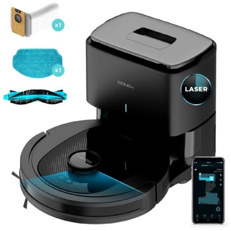 Cecotec Robot Aspirador con Base de Autovaciado Conga 7490 Ultimate Home Genesis. Navegación Láser, 2600 Pa, 120 Minutos de Autonomía, Control App, Detección de Bolsa de 2 L de Forma Automática