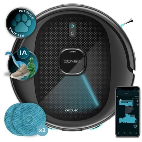 Cecotec Robot Aspirapolvere e Lavapavimenti con IA Conga 9990 AI Spin Revolution Ultra Power. 10000Pa, Navigazione Intelligente