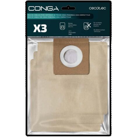 Cecotec Sacchetti per Aspirapolvere a Traino Conga PowerBag 2500 Compact Plus. Borse Igieniche, Include 3 sacchetti compatibili Conga Powerbag 2500 Compact Plus Sacchetti per la polvere autosvuotanti