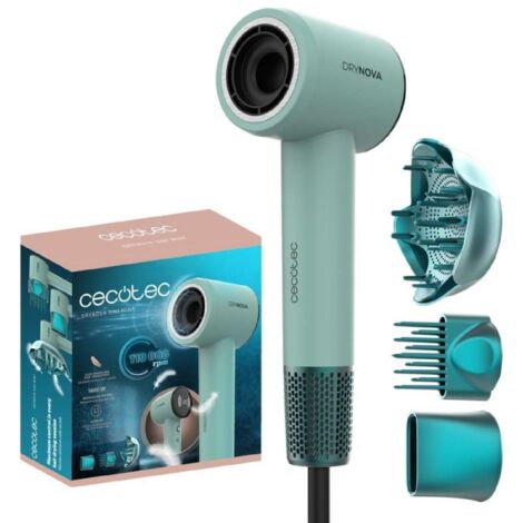 Cecotec Secador de Pelo Compacto y Ligero DryNova 3in1 Mint. 1600W, 110000RPM, Motor Brushless