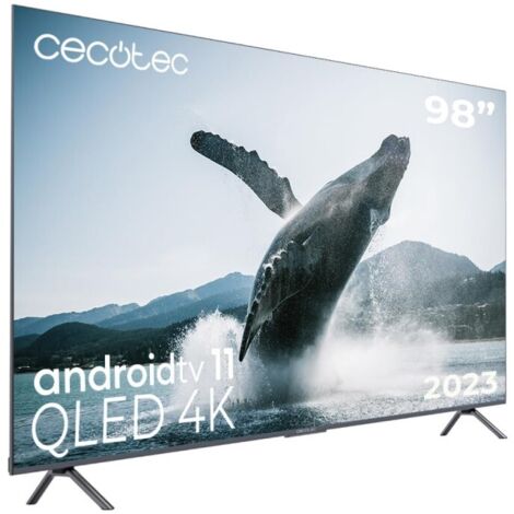 Cecotec Téléviseur QLED 98 Smart TV Série V3+ VQU30098+S, 4K UHD, Android TV 11, sans Bord, Assistant Vocal Google et Chromecast, Dolby Vision & Atmos, HDR10, HBBTV, 2023