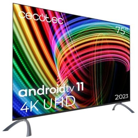Cecotec Televisor LED 75" Smart TV A3 Series ALU30075, 4k UHD, Android TV 11, Frameless, Asistente de Voz Google y Chromecast, Dolvy Vision & Atmos, HDR10, HBBTV, 2023.