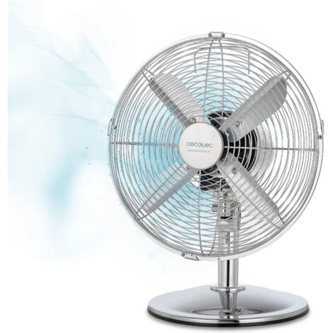 Cecotec Ventilador de Sobremesa EnergySilence 620 RetroDesk. 40 W, Acabado en Cromado, Diámetro 12" con 4 Aspas, 3 Velocidades