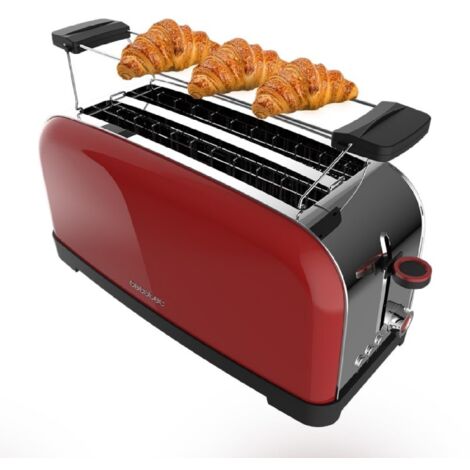 Cecotec Vertical Toaster 2 Long Slots Toastin' Time 1500 Red. 1500 W, 4 tranches de pain, fente large 3,8 cm, support pour petits pains et ramasse-miettes, acier inoxydable et rouge