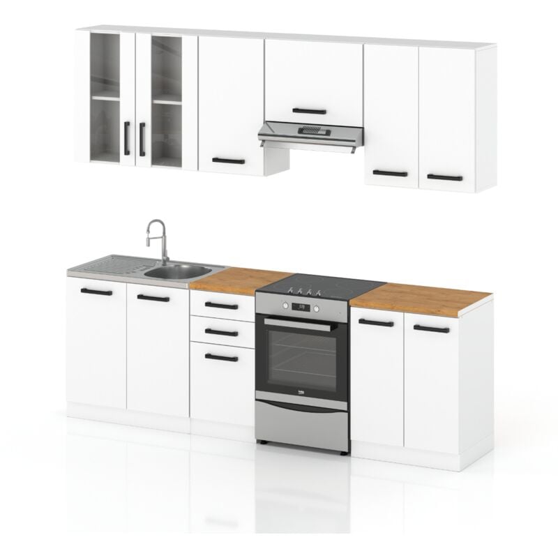 

CEDAR - Cocina completa - L 240/180 cm - 8 piezas - Encimera incluida - Juego de cocina - Blanco mate