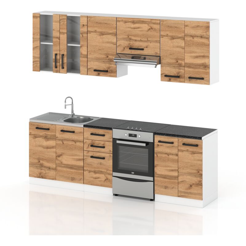 CEDAR - Cuisine complète - L 240/180 cm - 8 éléments - Plan de travail inclus - Ensemble cuisine - Marron