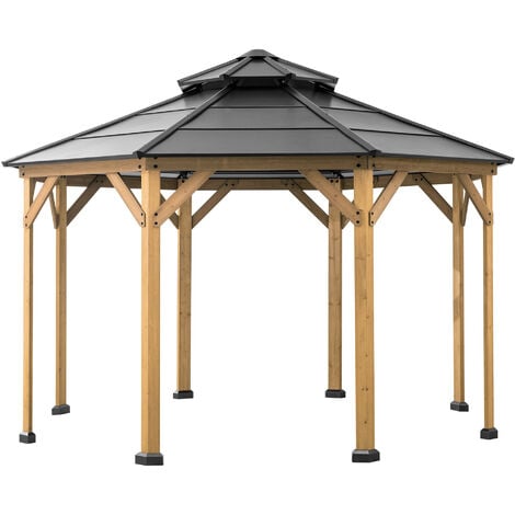 SUNJOY Cedar wood Gazebo EGGI in Anthracite - 395cm x 395cm, black