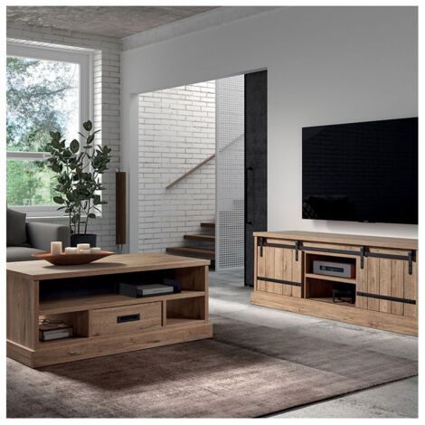 CEDRA - Ensemble Salon Industriel Meuble TV + Table Basse