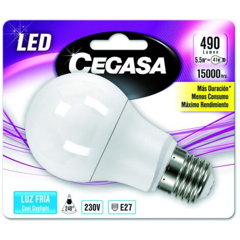 Cegasa Bombillas LED con Luz Fría 5000K, E27, 6 watts, Blanco, 110x60x60 cm