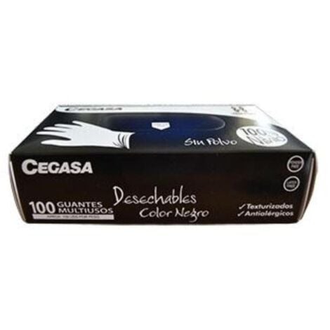 CEGASA guante nitrilo desechable negro t8-8.5 sin polvo c/100